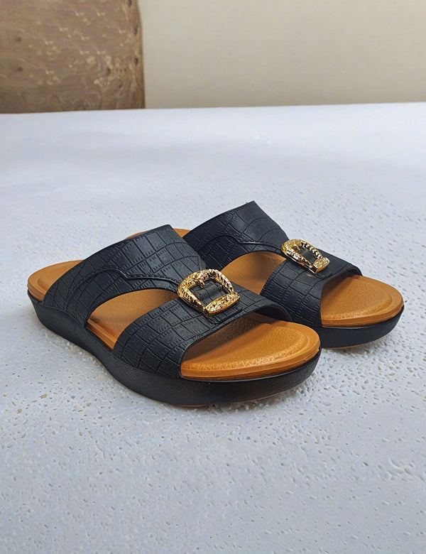 Yellow Black Arabic Slippers