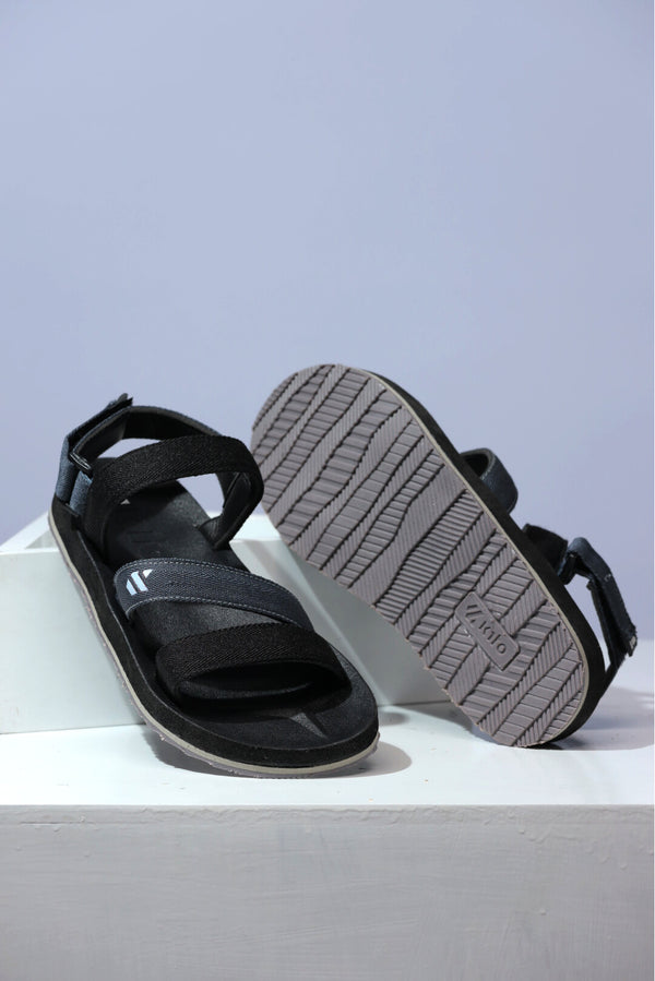 Men Synthetic Black & Grey Sandal