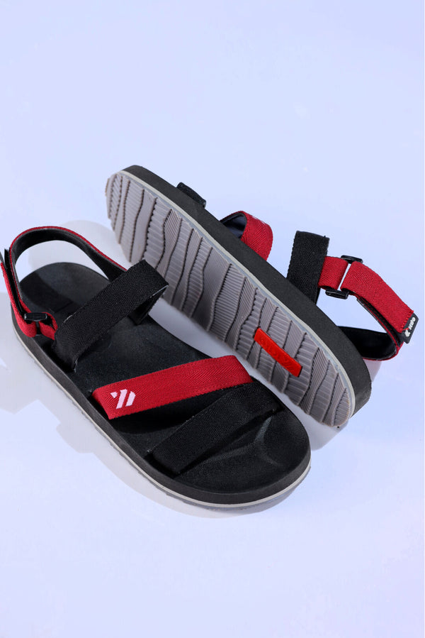 MEN Synthetic BLACK & MAROON SANDAL