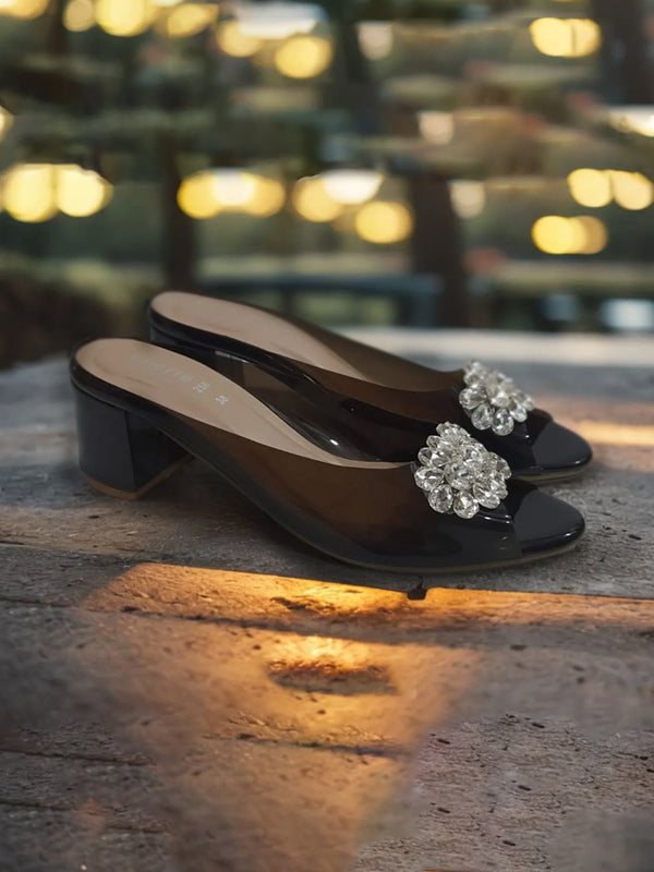 Black | Fancy Heel Slippers for Women.