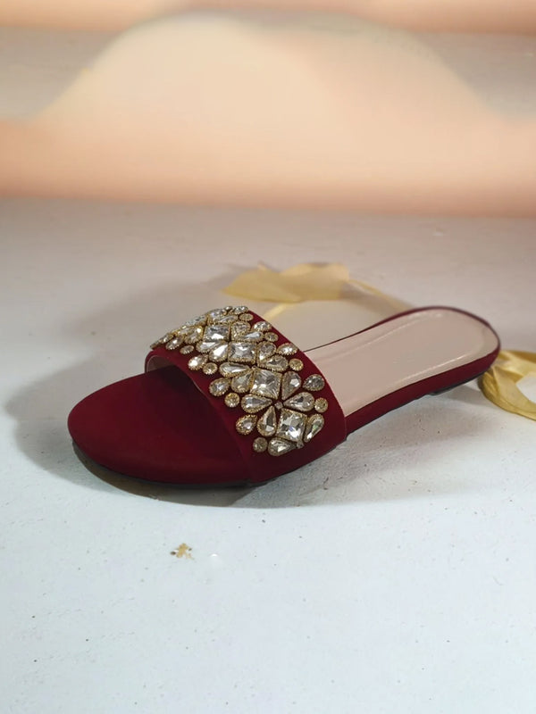 Maroon Fancy Slippers for women