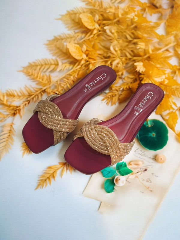 Maroon Fancy Heel Slippers for women.