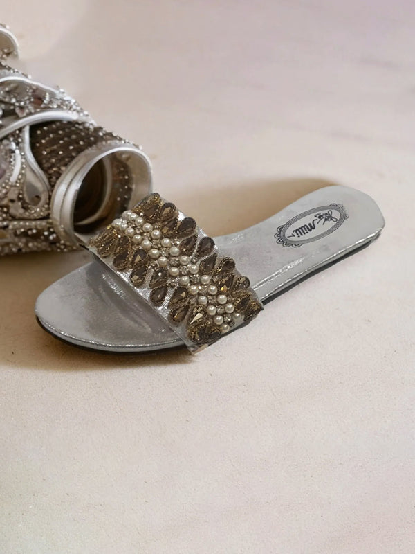 Silver Fancy Slippers for women.