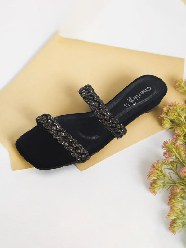 Black Fancy Slippers for women.