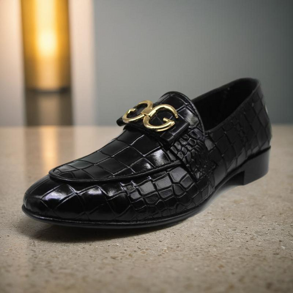 Black Leather Moccasin With G buckle