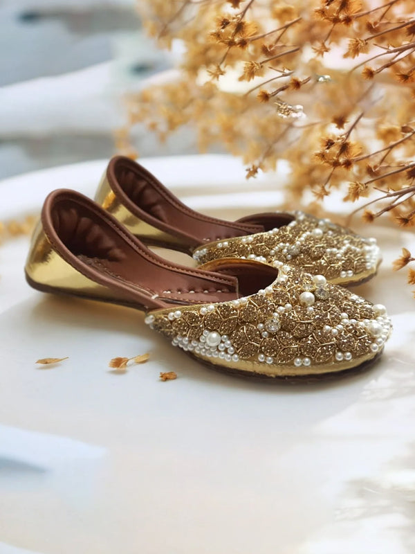 Fawn Gold Fancy Khussa For Bride