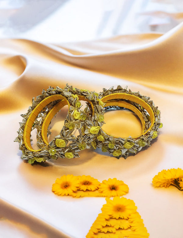 Yellow Bangles with Gota Work