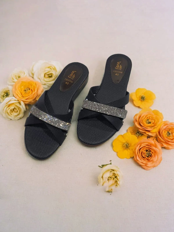 Gray Flat Fancy Slippers for women