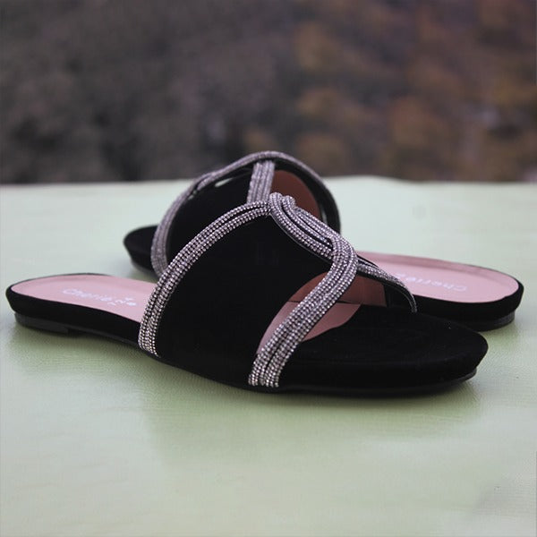 Velvet Black Fancy Slippers for women