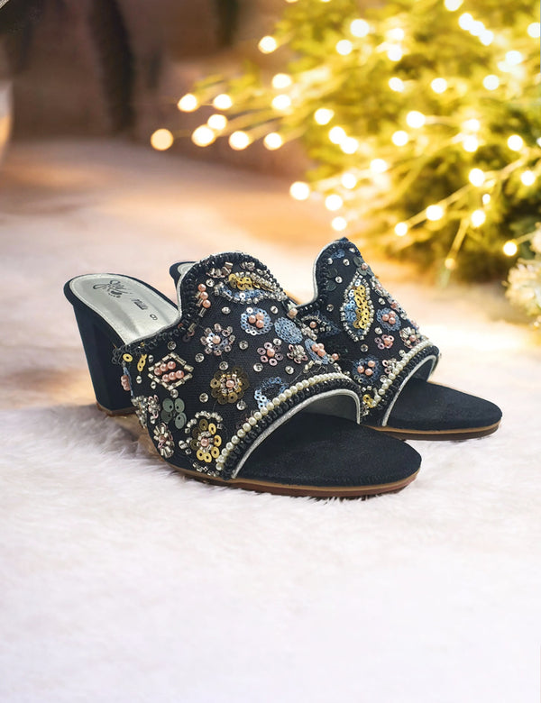 Black | Fancy Heel Slipper for women