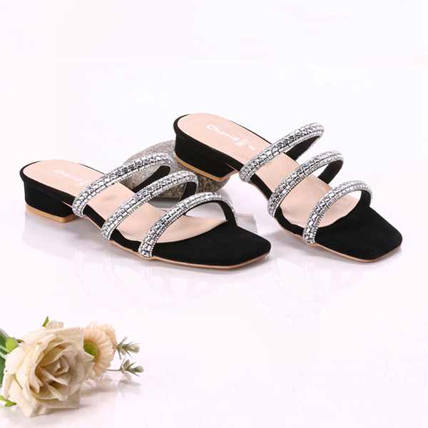 Black Fancy Heel Slippers for women