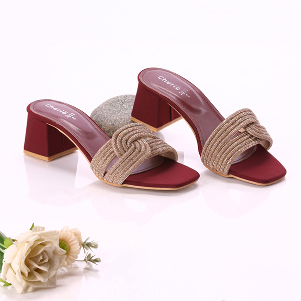 Maroon Fancy Heel Slippers for women