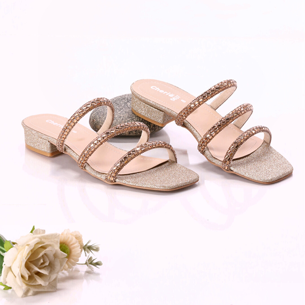 Golden Fancy Heel Slippers for women