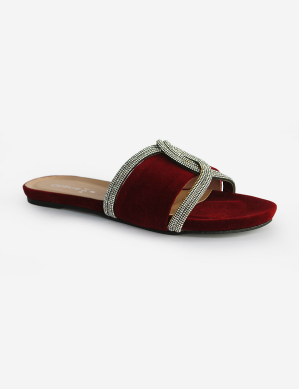 Maroon |  Velvet Fancy Slippers for women