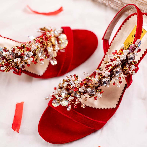 Red Fancy Heel Sandal