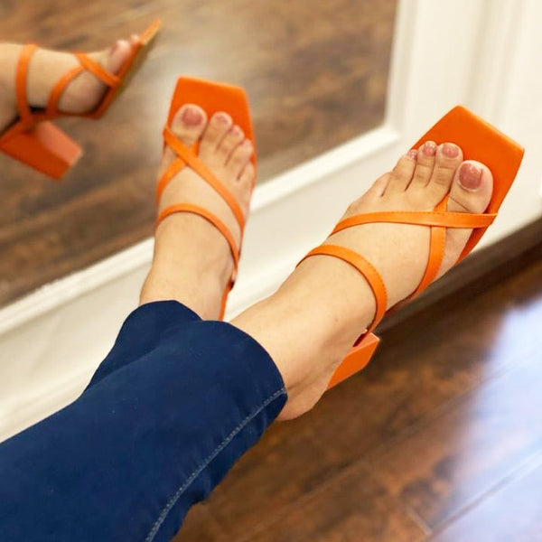 Orange Casual Block Heel Chappal