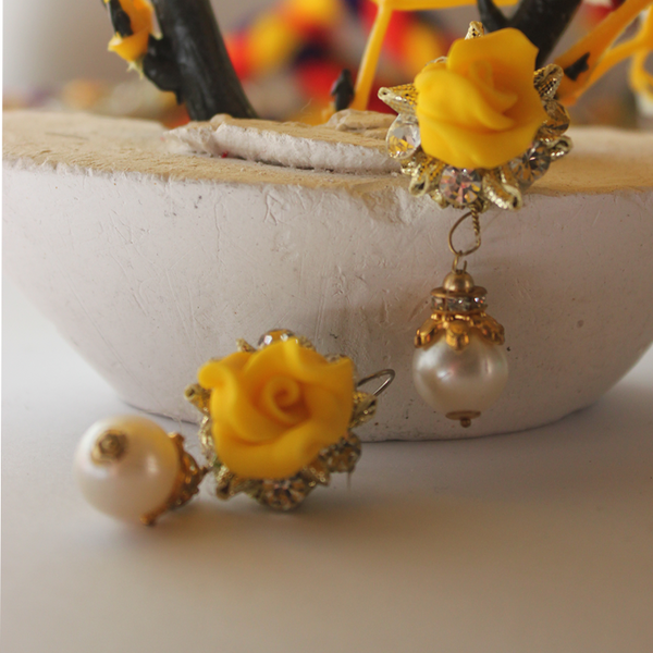 Floral Mendi Earrings In Yellow