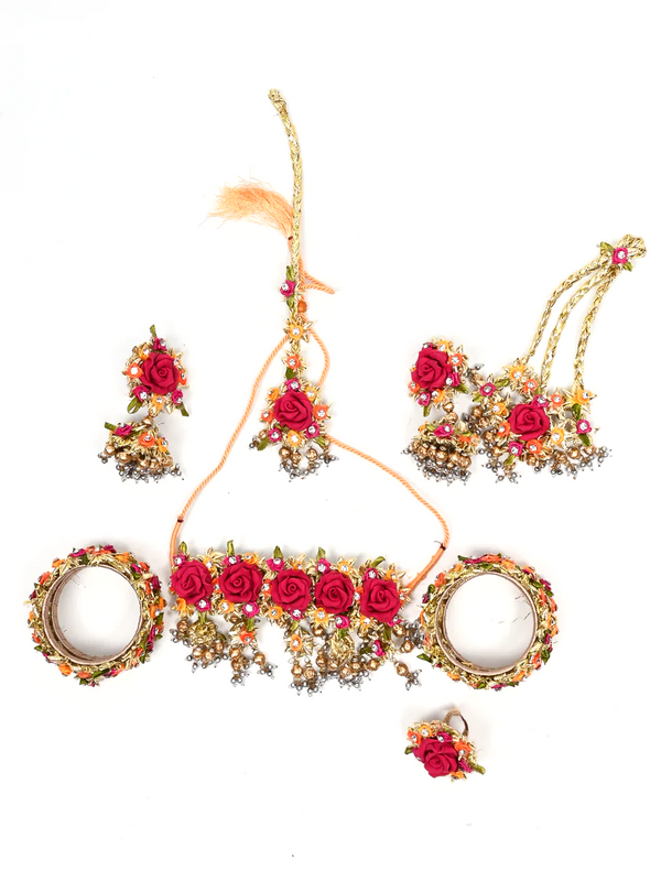 Floral Pink Gota Mendi choker Set For Bride